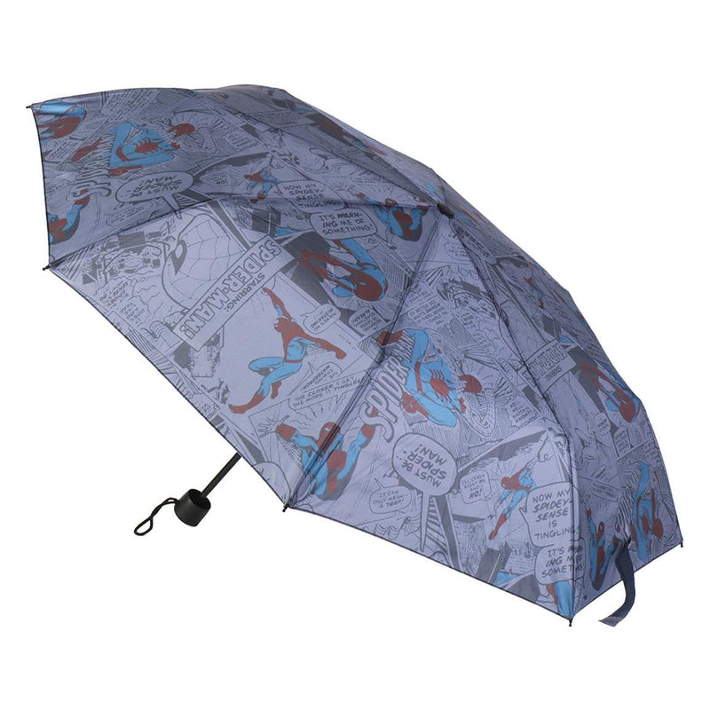 CERDÁ LIFE'S LITTLE MOMENTS Spiderman Foldable Umbrella for Adults - Grey with Spiderman Logo - Manual Opening - Made of 100% Polyester with Fibreglass Frame - Original Product Designed in Spain