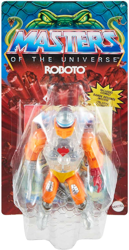 Masters of the Universe Origins Action Figure, Rise of Snake Men Mini Comic Roboto, Articulated Collectible MOTU Toy with Accessory and Mini Comic, HKM69