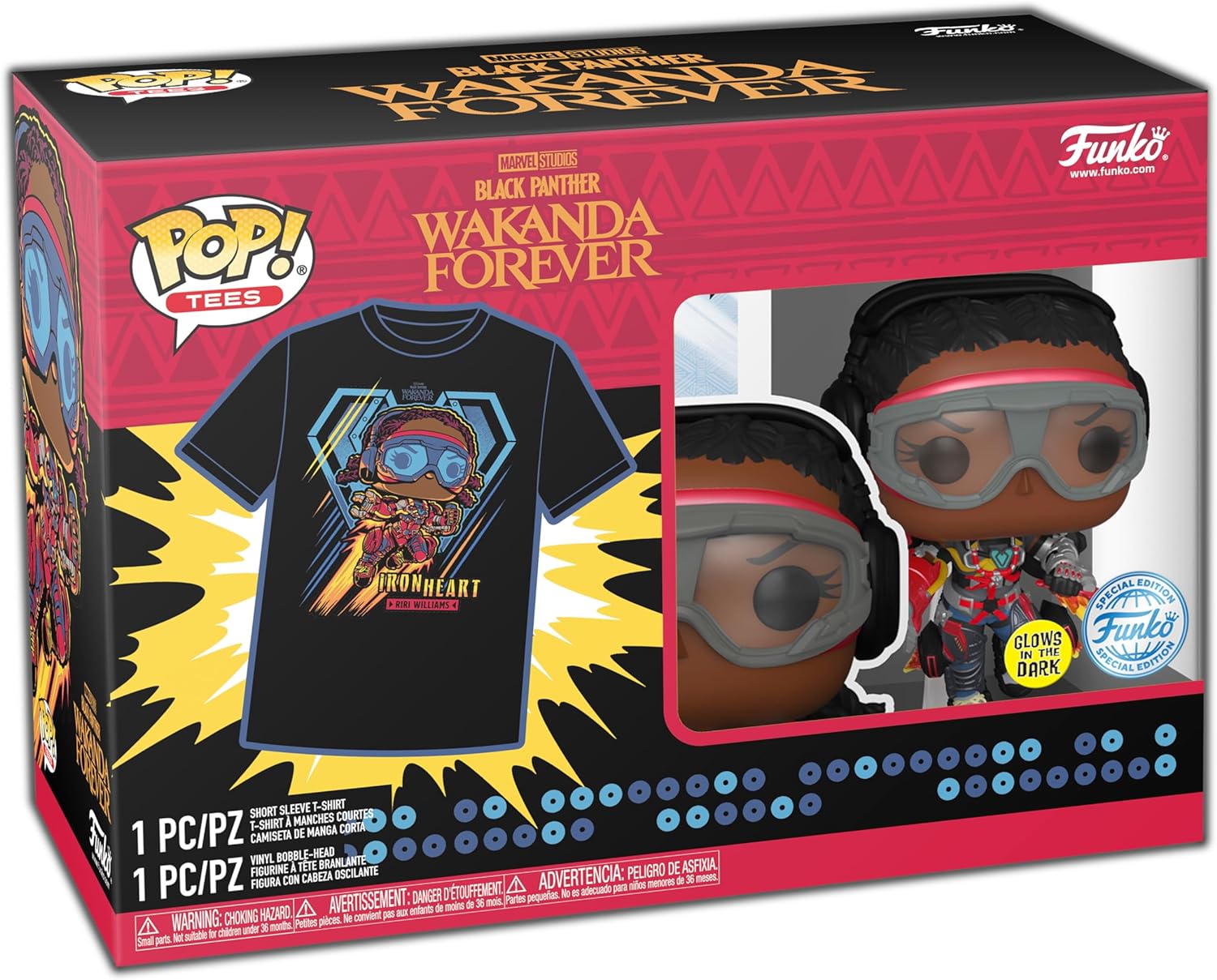 Funko Pop! & Tee: Black Panther Wakanda Forever - Ironheart MK1 - Glow In the Dark - Large - (L) - T-Shirt - Clothes With Collectable Vinyl Figure - Gift Idea - Toys and Short Sleeve Top for Adults