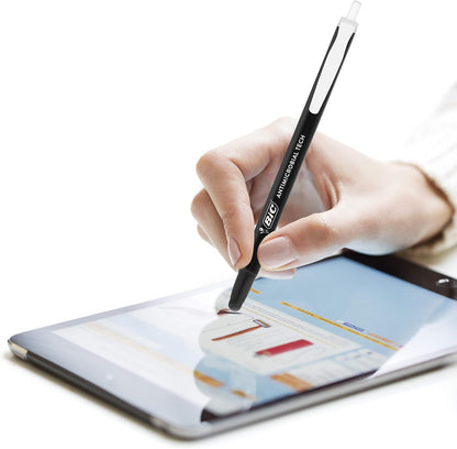 Bic 2-in-1 Retractable Touch Pens with Anti-Microbial Technology - Medium Point (1.0mm) - Black, Pack of 12