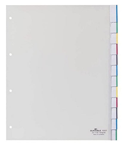 Durable 683119 Extra Wide A4 Portrait Index Set with 10 Division Sheets for Punched Pockets - Transparent 10-piece broadly