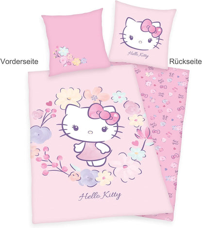Herding Hello Kitty Bedding Set, Pillowcase 80 X 80 Cm, Duvet Cover 135 X 200 Cm, With Easy Zip, 100% Cotton/Renforcé 80 x 80 cm, 135 x 200 cm Rose