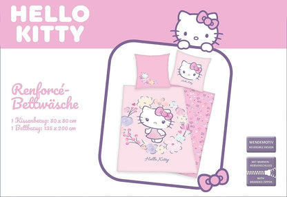 Herding Hello Kitty Bedding Set, Pillowcase 80 X 80 Cm, Duvet Cover 135 X 200 Cm, With Easy Zip, 100% Cotton/Renforcé 80 x 80 cm, 135 x 200 cm Rose