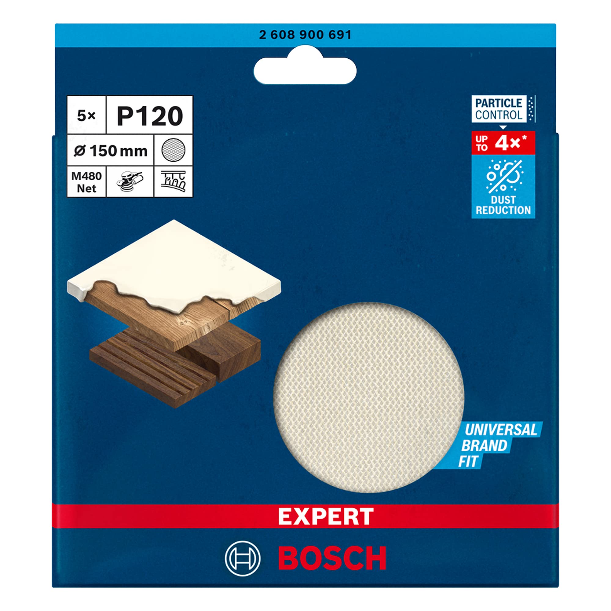 Bosch Accessories Bosch Professional 50x Expert M480 Schleifnetz (für Hartholz, Farbe auf Holz, Ø 150 mm, Körnung 120, Zubehör Exzenterschleifer) Ø 150 mm Körnung 120 50 Stück Neue Version