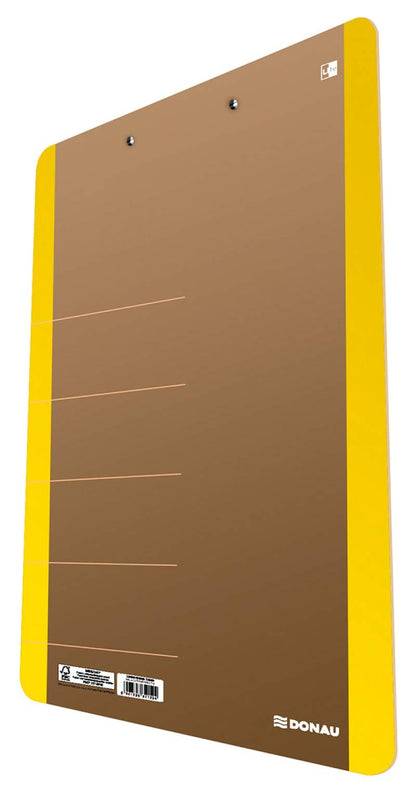 Cardboard Clipoard DONAU Life A4 with a Clip Yellow/Document Archiving/Type-A4 Board/Kind-Without Cover/Material-Cardboard/Colour-Yellow/Format-A4 / Weight (g/m2)-900 / Cardboard (mm)-1,8 yellow clipboard