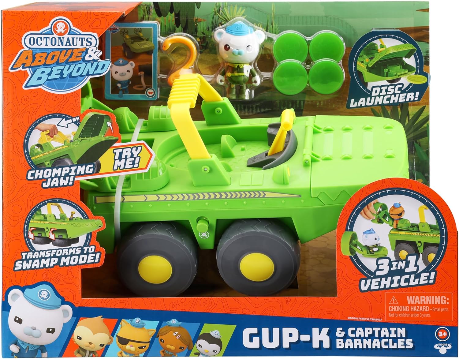 Octonauts Above & Beyond, Deluxe Toy Vehicle & Figure, Gup-K And Captain Barnacles Pack, Includes 3 In 1 Vehicle Including 2 Swamp Speeders, With Chomping Jaws, Disc Launcher and Captain Barnacles