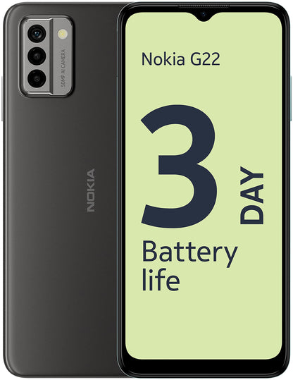 Nokia G22 6.52” HD+ Dual SIM Smartphone, Android 12, 50MP AI camera, 3-Day 5050 mAh Battery, QuickFix repairability, 2 years OS upgrades, 3 years monthly security updates, 3-year warranty - Grey 4/64 GB Grey
