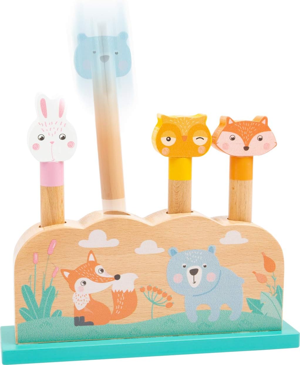 Small Foot 11474 Silly Wooden, 4 cute animals jump joyfully in The air when pressed Toys, Multicolored, 19 x 5,5 x 16 cm