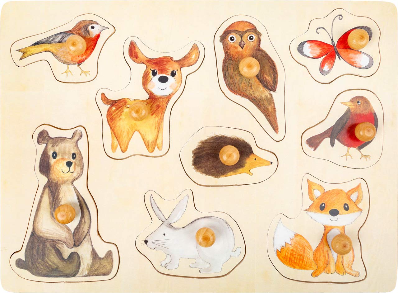 Small Foot 11499 Forest Puzzle Made of Wood with Cute Animal Motifs, for Ages 12 Months and up Toys, Multicolored