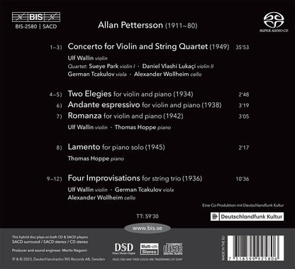 Allan Pettersson: Concerto for Violin and String Quartet/...