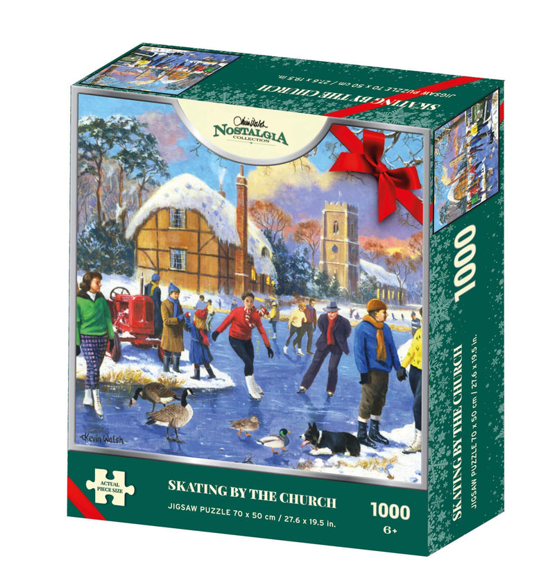 Kevin Walsh Christmas Collection Skating By The Church 1000 Piece Jigsaw Puzzle