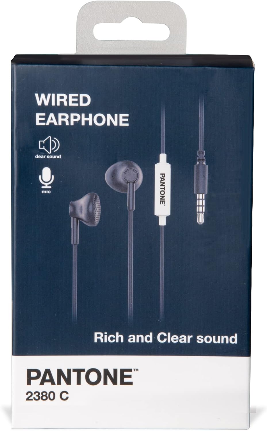 Pantone Celly, Line Wired Earphones, in-Ear Headphones with Drop Capsules, Remote Control and Built-in Microphone, Cable Length 1m, 3.5mm Jack Connector, Navy