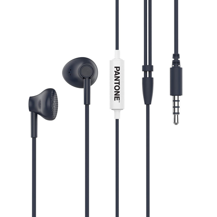 Pantone Celly, Line Wired Earphones, in-Ear Headphones with Drop Capsules, Remote Control and Built-in Microphone, Cable Length 1m, 3.5mm Jack Connector, Navy