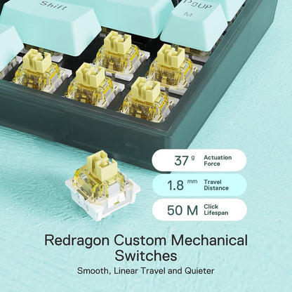 Redragon K631 PRO SE 65% 3-Mode Wireless RGB Gaming Keyboard, 68 Keys Hot-Swappable Compact Mechanical Keyboard w/Hot-Swap Free-Mod PCB Socket & Translucent Board, Custom Quiet Linear Switch Black & Mint