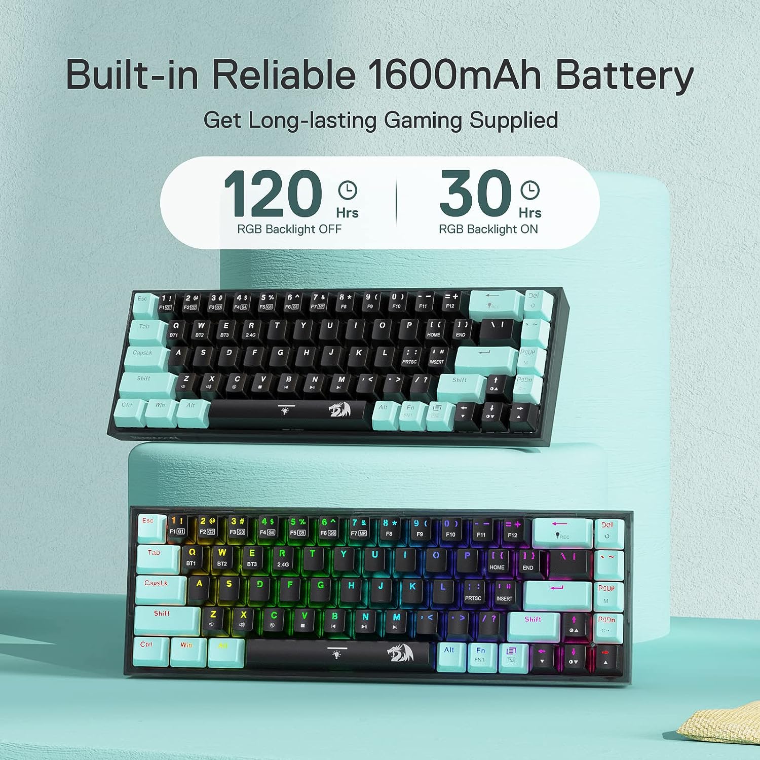 Redragon K631 PRO SE 65% 3-Mode Wireless RGB Gaming Keyboard, 68 Keys Hot-Swappable Compact Mechanical Keyboard w/Hot-Swap Free-Mod PCB Socket & Translucent Board, Custom Quiet Linear Switch Black & Mint