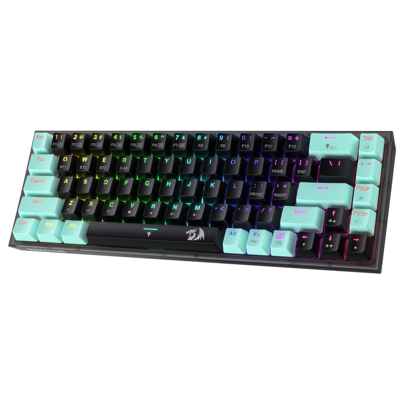 Redragon K631 PRO SE 65% 3-Mode Wireless RGB Gaming Keyboard, 68 Keys Hot-Swappable Compact Mechanical Keyboard w/Hot-Swap Free-Mod PCB Socket & Translucent Board, Custom Quiet Linear Switch Black & Mint
