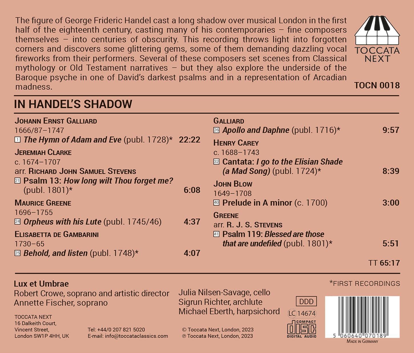 In Handel's Shadow: Vocal Music By His Rivals in Eighteenth-century London
