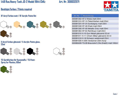 Tamiya 300032571 Russian Heavy Tank 1:48 JS-2 Model 1944 ChKZ