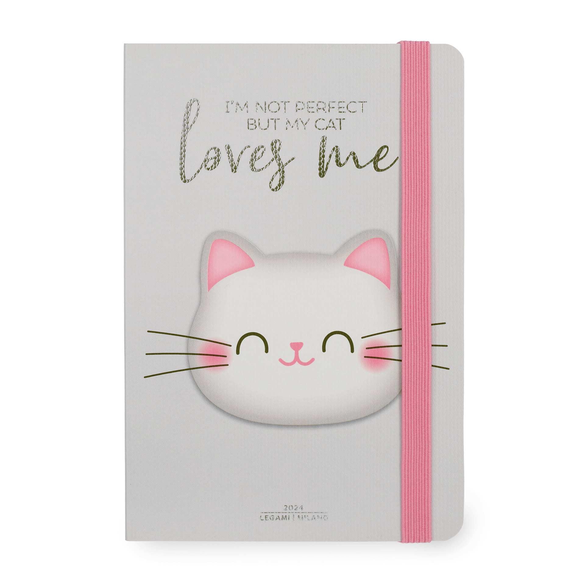 Legami - Medium Weekly Diary with Notebook, 12 Months, January 2024 December 2024, Week Detail on Left Page, Writing Space on Right Page, 12x18 cm, Kitty Theme