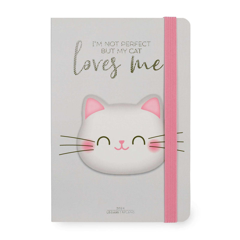 Legami - Medium Weekly Diary with Notebook, 12 Months, January 2024 December 2024, Week Detail on Left Page, Writing Space on Right Page, 12x18 cm, Kitty Theme
