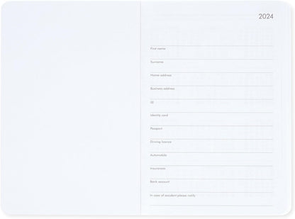 Legami - Medium Weekly Diary with Notebook, 12 Months, January 2024 December 2024, Week Detail on Left Page, Writing Space on Right Page, 12x18 cm, Daisy Theme