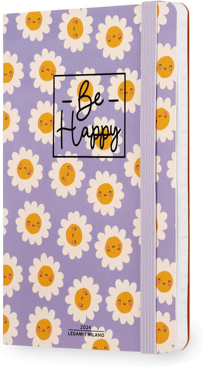Legami - Medium Weekly Diary with Notebook, 12 Months, January 2024 December 2024, Week Detail on Left Page, Writing Space on Right Page, 12x18 cm, Daisy Theme