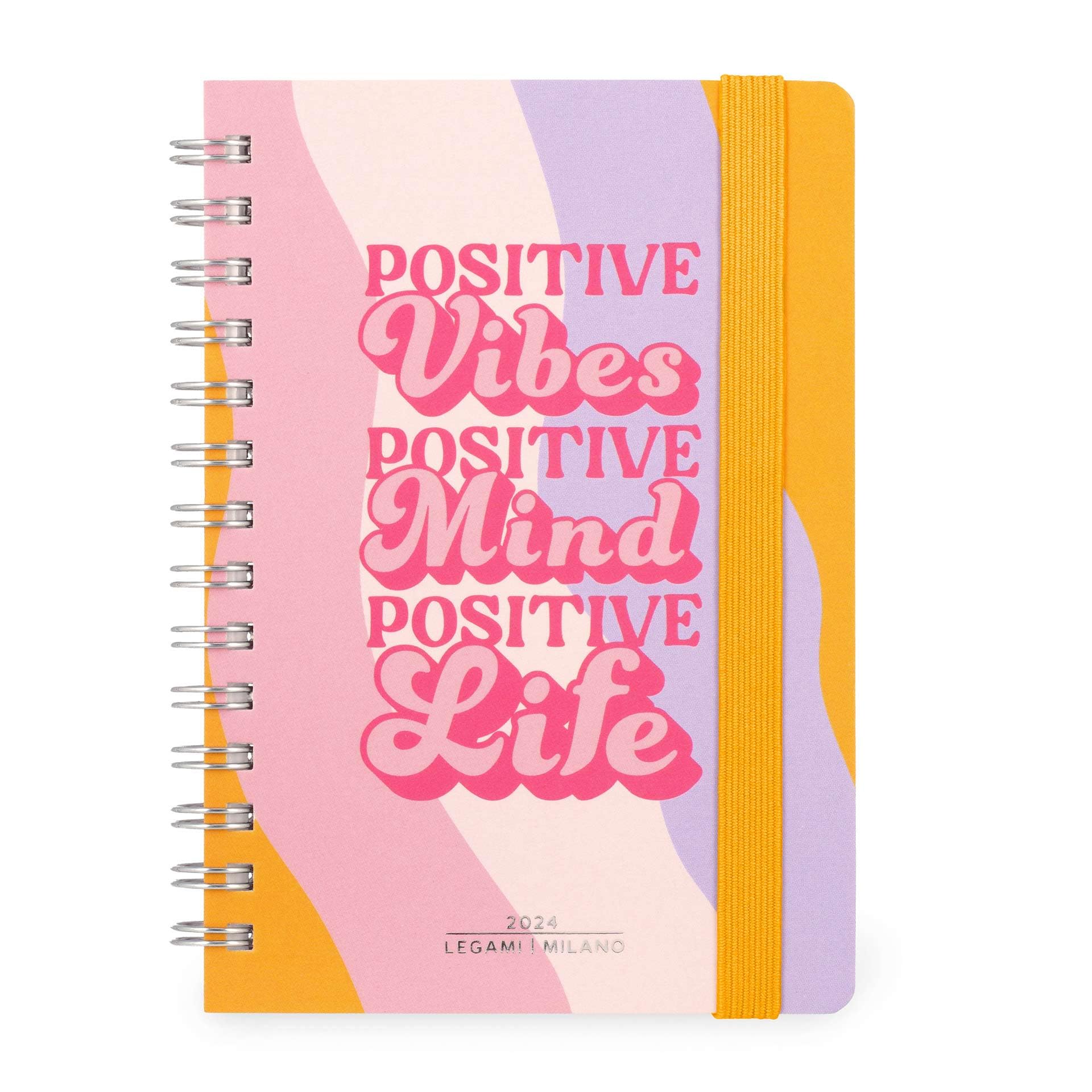 Legami - Spiral Weekly Diary Small, 12 Months, from January 2024 to December 2024, Folding Planner 2024/2025, Elastic Closure, Final Pocket, Address Book, 8.5x13 cm, Waves Theme