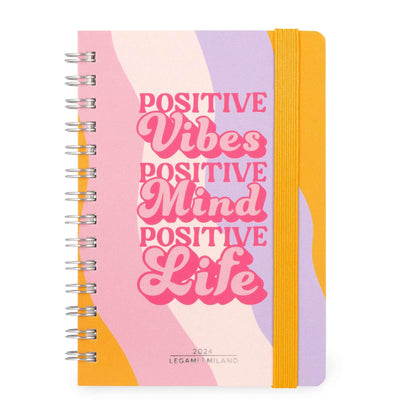 Legami - Spiral Weekly Diary Small, 12 Months, from January 2024 to December 2024, Folding Planner 2024/2025, Elastic Closure, Final Pocket, Address Book, 8.5x13 cm, Waves Theme