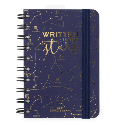 Legami - Small Spiral Daily Diary, 12 Months, from January 2024 to December 2024, Folding Planner 2024/2025, Elastic Closure, Final Pocket, Address Book, 8.5x13 cm, Stars Theme