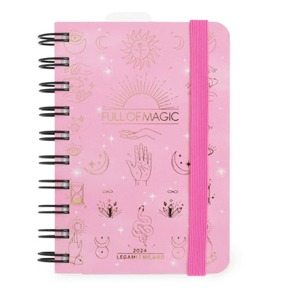 Legami - Small Spiral Daily Diary, 12 Months, from January 2024 to December 2024, Folding Planner 2024/2025, Elastic Closure, Final Pocket, Address Book, 8.5x13 cm, Magic Theme