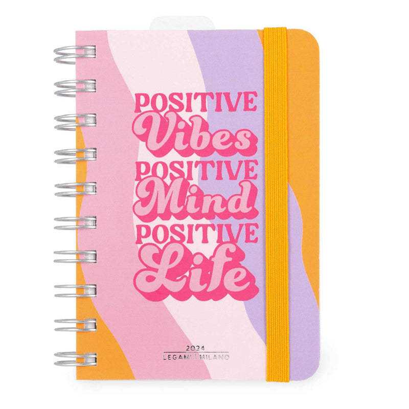 Legami - Small Spiral Daily Diary, 12 Months, from January 2024 to December 2024, Folding Planner 2024/2025, Elastic Closure, Final Pocket, Address Book, 8.5x13 cm, Waves Theme