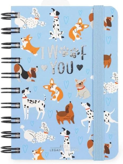 Legami - Small Spiral Daily Diary, 12 Months, from January 2024 to December 2024, Folding Planner 2024/2025, Elastic Closure, Final Pocket, Address Book, 8.5x13 cm, Dogs Theme