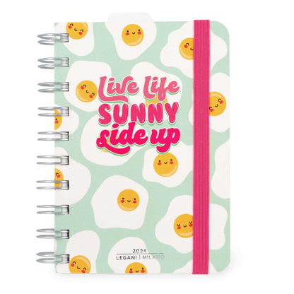 Legami - Small Spiral Daily Diary, 12 Months, from January 2024 to December 2024, Folding Planner 2024/2025, Elastic Closure, Final Pocket, Address Book, 8.5x13 cm, Egg Theme