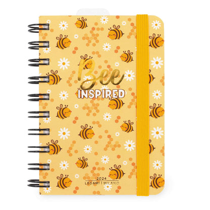 Legami - Small Spiral Daily Diary, 12 Months, from January 2024 to December 2024, Folding Planner 2024/2025, Elastic Closure, Final Pocket, Address Book, 8.5x13 cm, Bee Theme