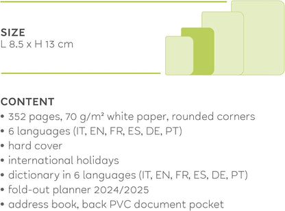 Legami - Small Spiral Daily Diary, 12 Months, from January 2024 to December 2024, Folding Planner 2024/2025, Elastic Closure, Final Pocket, Address Book, 8.5x13 cm, Bee Theme