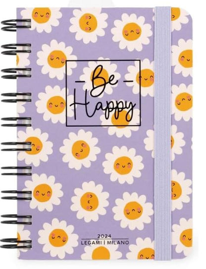 Legami - Small Spiral Daily Diary, 12 Months, from January 2024 to December 2024, Folding Planner 2024/2025, Elastic Closure, Final Pocket, Address Book, 8.5x13 cm, Daisy Theme