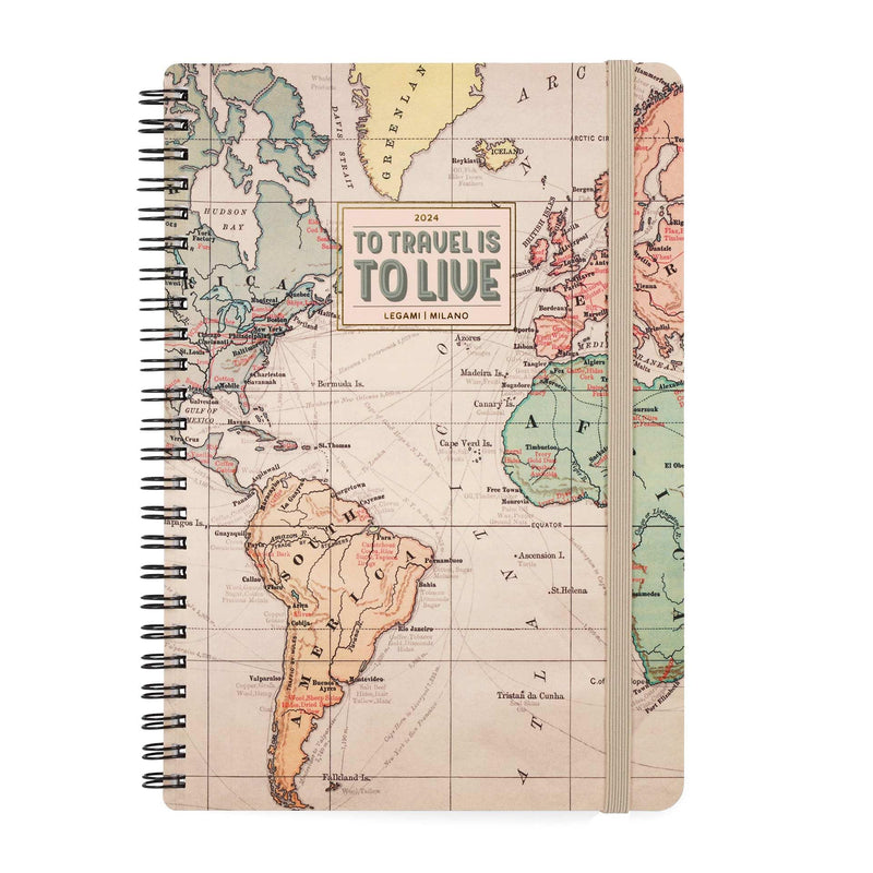 Legami - Large Spiral Weekly Calendar, 12 Months, from January 2024 to December 2024, Folding Planner 2024/2025, Elastic Closure, Final Pocket, Address Book, 15x21 cm, Travel Theme
