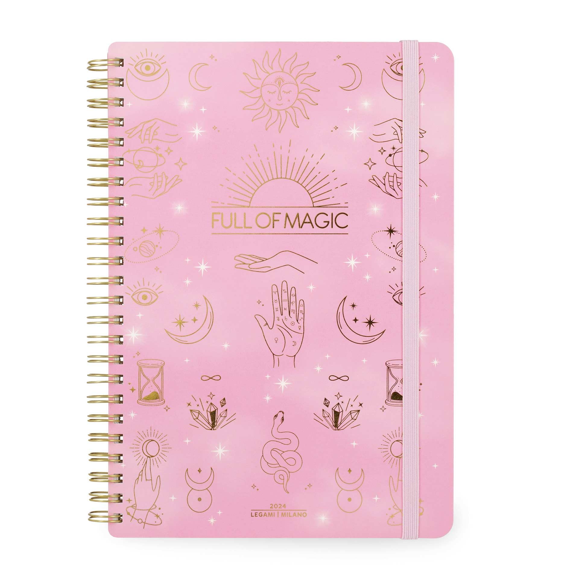 Legami - Large Spiral Weekly Calendar, 12 Months, from January 2024 to December 2024, Folding Planner 2024/2025, Elastic Closure, Final Pocket, Address Book, 15x21 cm, Magic Theme