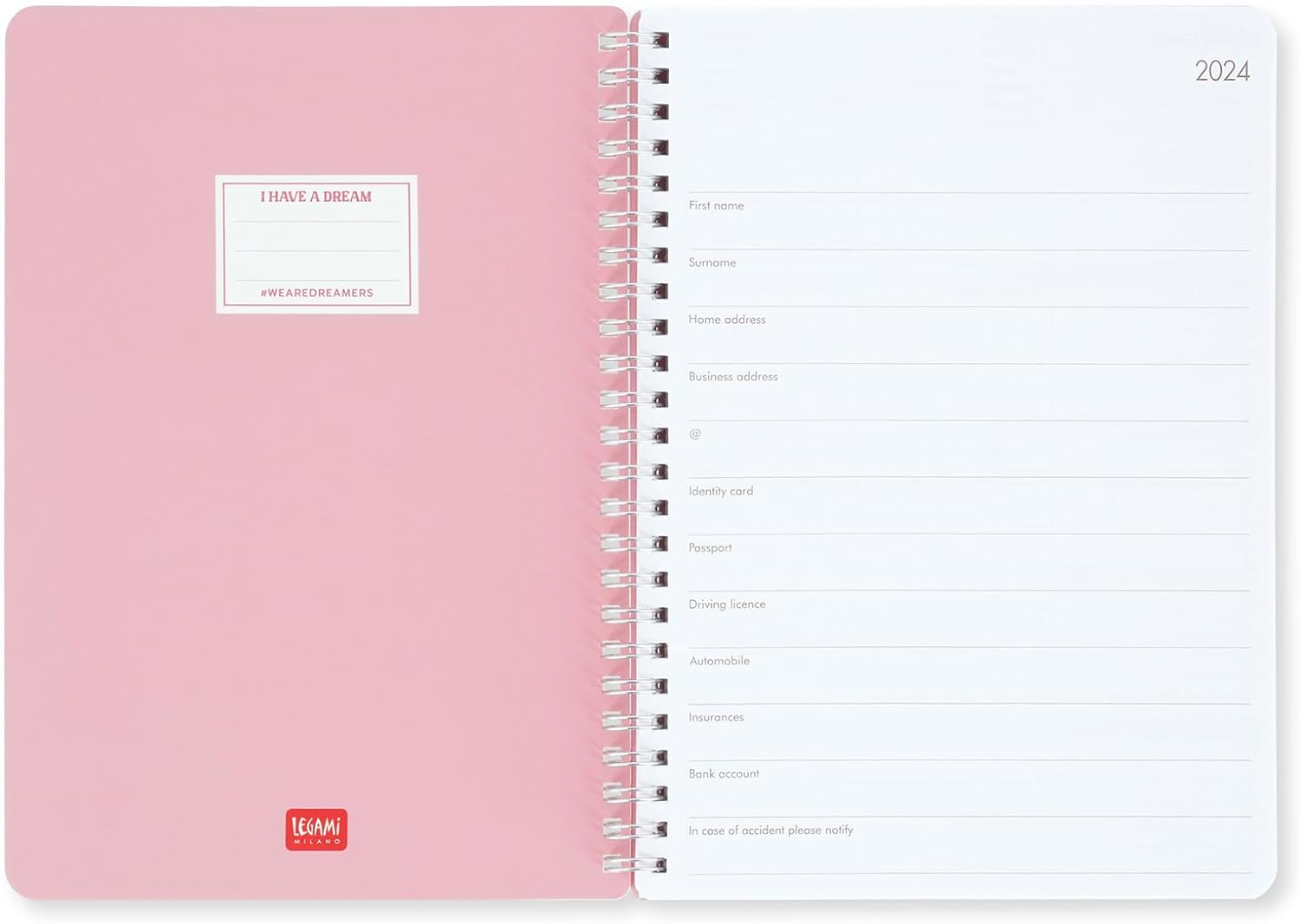 Legami - Large Spiral Weekly Calendar, 12 Months, from January 2024 to December 2024, Folding Planner 2024/2025, Elastic Closure, Final Pocket, Address Book, 15x21 cm, Waves Theme WAVES file