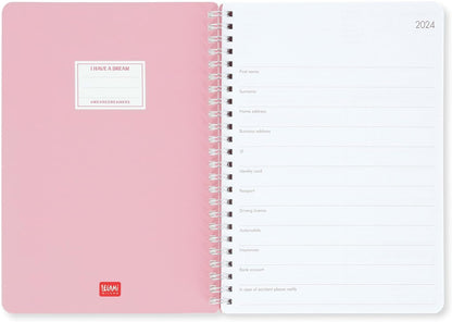 Legami - Large Spiral Weekly Calendar, 12 Months, from January 2024 to December 2024, Folding Planner 2024/2025, Elastic Closure, Final Pocket, Address Book, 15x21 cm, Waves Theme WAVES file