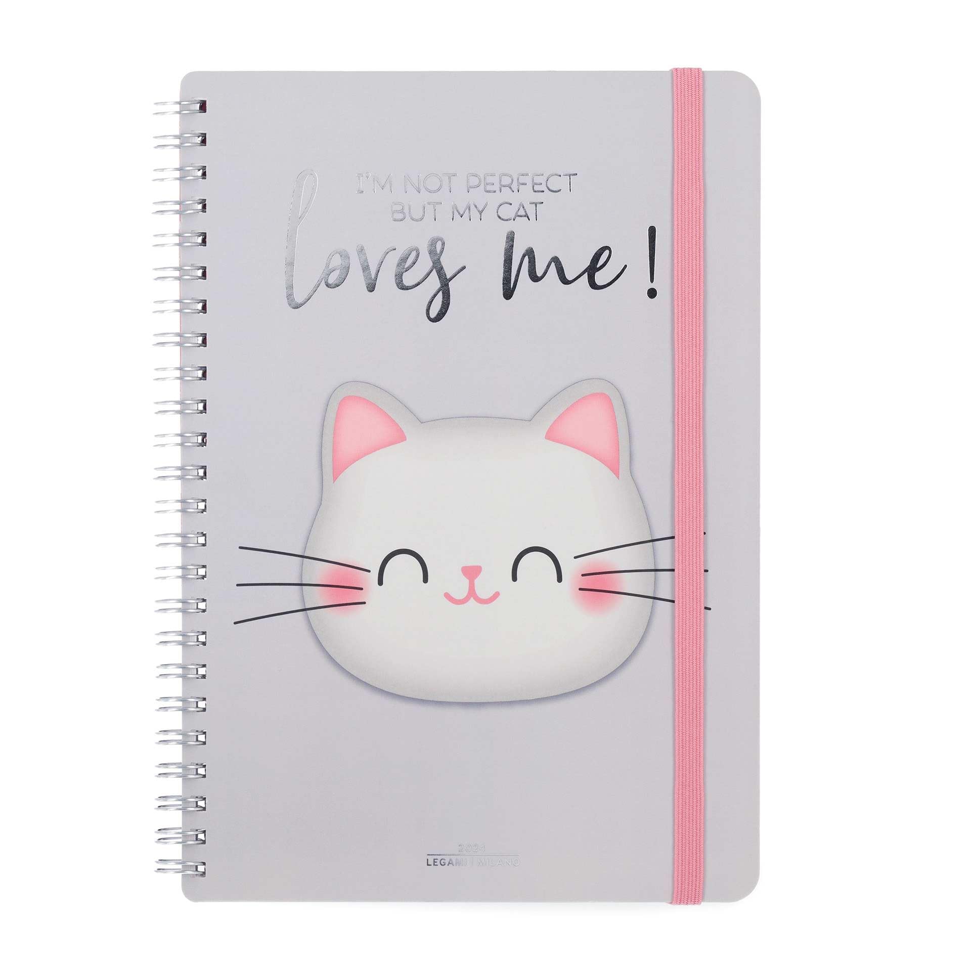 Legami - Large Spiral Weekly Calendar, 12 Months, from January 2024 to December 2024, Folding Planner 2024/2025, Elastic Closure, Final Pocket, Address Book, 15x21 cm, Kitty Theme KITTY file