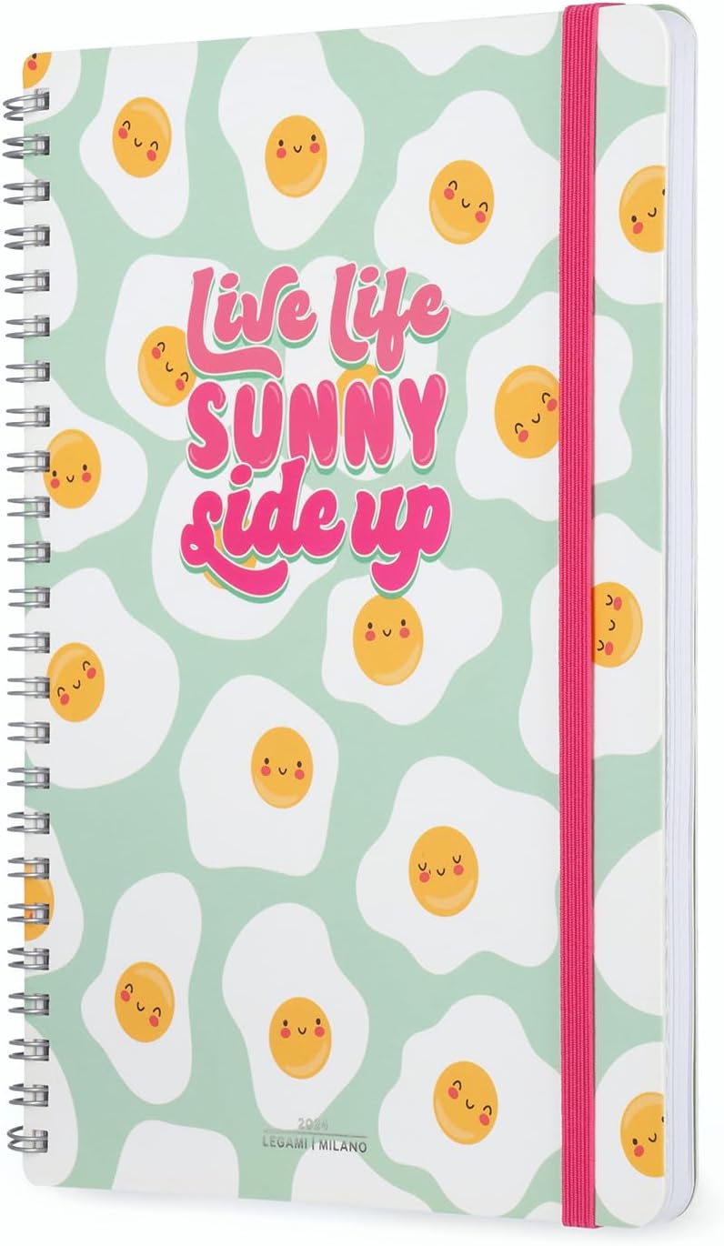 Legami - Large Spiral Weekly Calendar, 12 Months, from January 2024 to December 2024, Folding Planner 2024/2025, Elastic Closure, Final Pocket, Address Book, 15x21 cm, Egg Theme EGG files