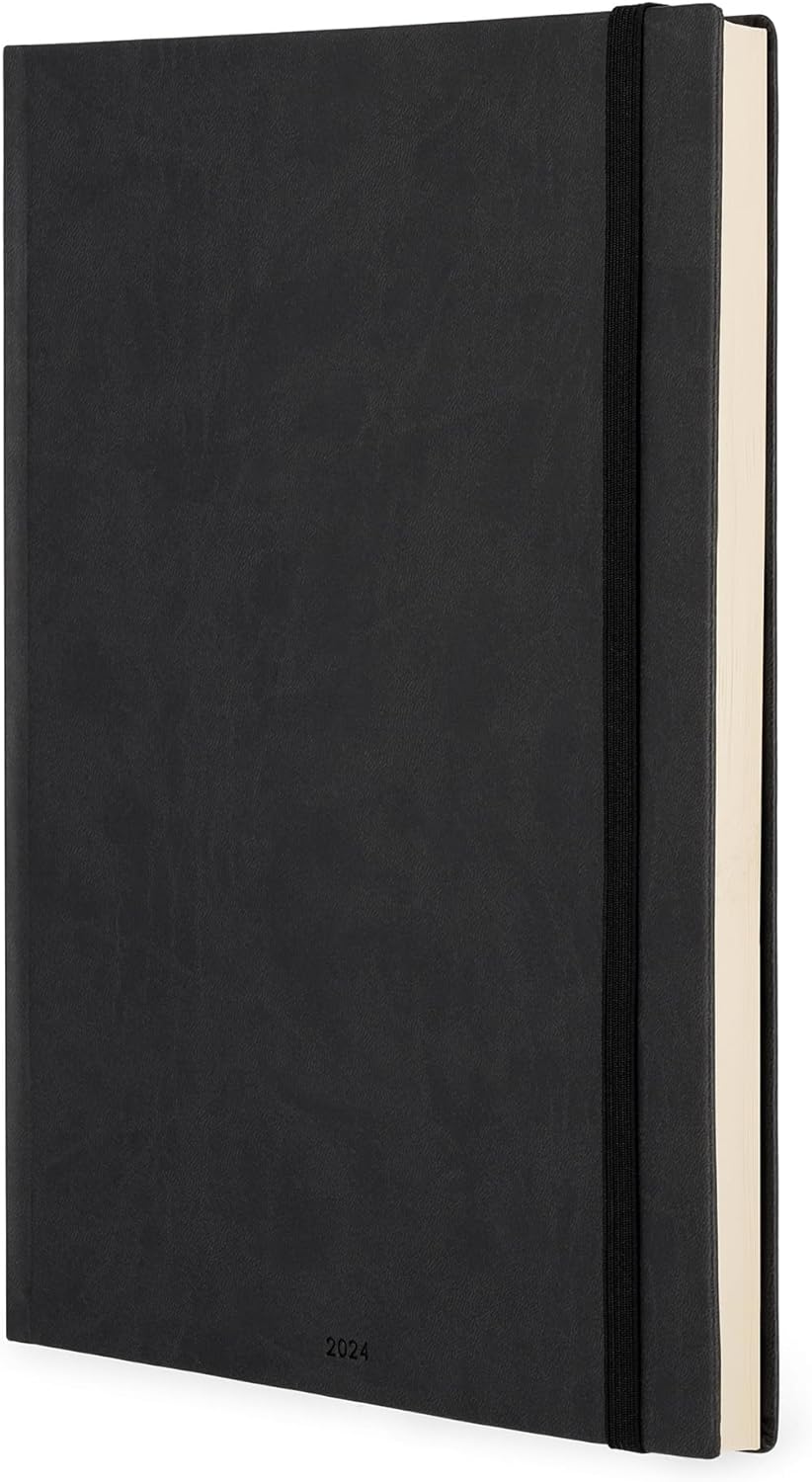 Legami - Daily Diary Maxi, 13 Months, from January 2024 to December 2024 with Weekly Planner January 2025, 400 Detachable Pages, Elastic Closure, Address Book, 21x29.7 cm, Black onyx