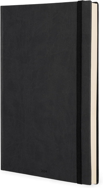 Legami - Daily Diary Maxi, 13 Months, from January 2024 to December 2024 with Weekly Planner January 2025, 400 Detachable Pages, Elastic Closure, Address Book, 21x29.7 cm, Black onyx
