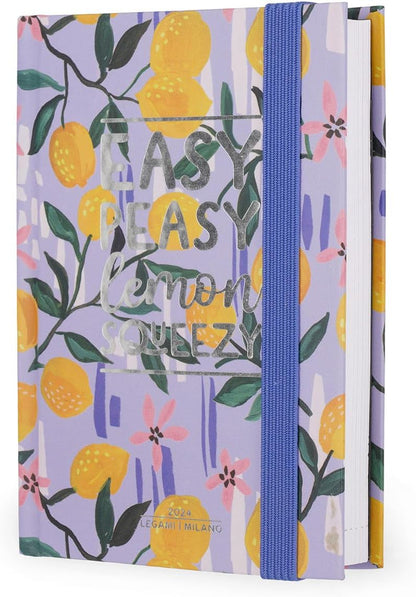Legami - Small 12 Month Photo Agenda from January 2024 to December 2024, Elastic Closure, Monthly Planner January 2025, Final Pocket, Address Book, 9.5x13.5 cm, Lemon Theme