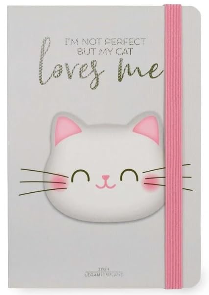 Legami - Small 12 Month Photo Diary from January 2024 to December 2024, Elastic Closure, Monthly Planner January 2025, Final Pocket, Address Book, 9.5x13.5 cm, Kitty Theme