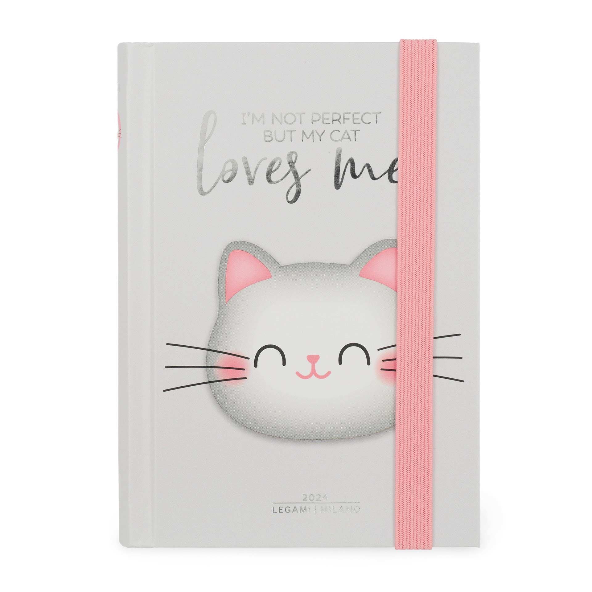 Legami - Small 12 Month Photo Diary from January 2024 to December 2024, Elastic Closure, Monthly Planner January 2025, Final Pocket, Address Book, 9.5x13.5 cm, Kitty Theme