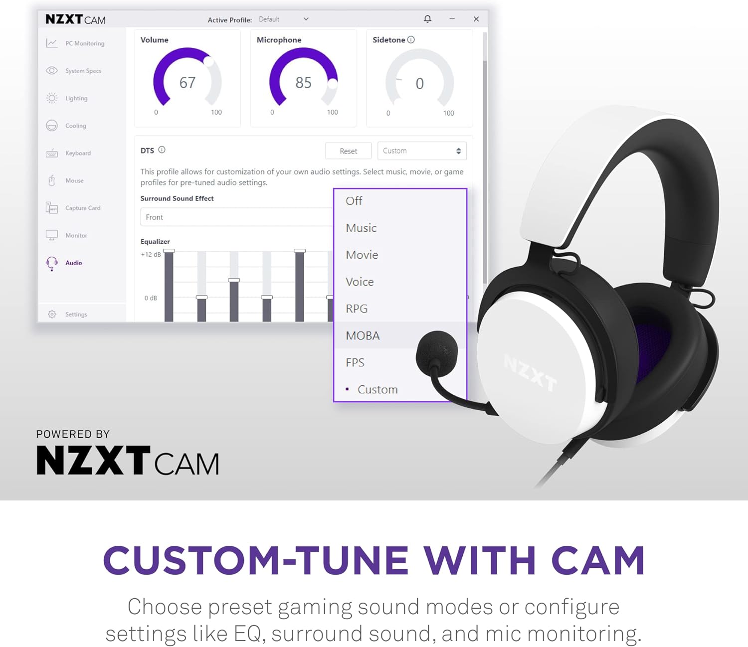 NZXT Relay Wired PC Gaming Headset - AP-WCB40-W2 -Hi-Res Audio Certified - DTS Headphone:X - 7.1 Surround Sound - Lightweight & Comfortable Design - Detachable Microphone - CAM Software - White Relay Wired PC Gaming Headset White