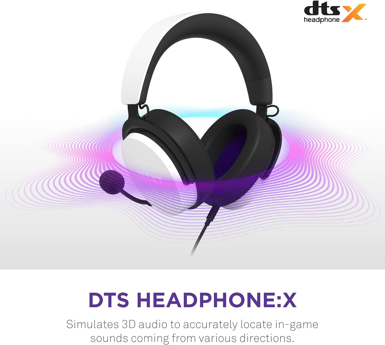 NZXT Relay Wired PC Gaming Headset - AP-WCB40-W2 -Hi-Res Audio Certified - DTS Headphone:X - 7.1 Surround Sound - Lightweight & Comfortable Design - Detachable Microphone - CAM Software - White Relay Wired PC Gaming Headset White