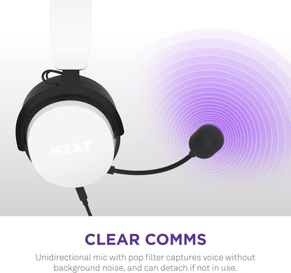 NZXT Relay Wired PC Gaming Headset - AP-WCB40-W2 -Hi-Res Audio Certified - DTS Headphone:X - 7.1 Surround Sound - Lightweight & Comfortable Design - Detachable Microphone - CAM Software - White Relay Wired PC Gaming Headset White